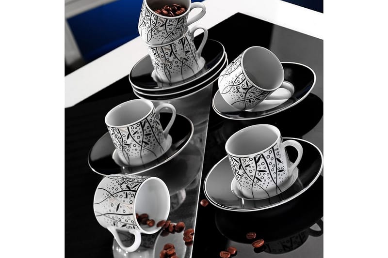 Adine Kaffekoppset 12 Delar Porslin/Svart - Kaffekoppar & kaffemuggar