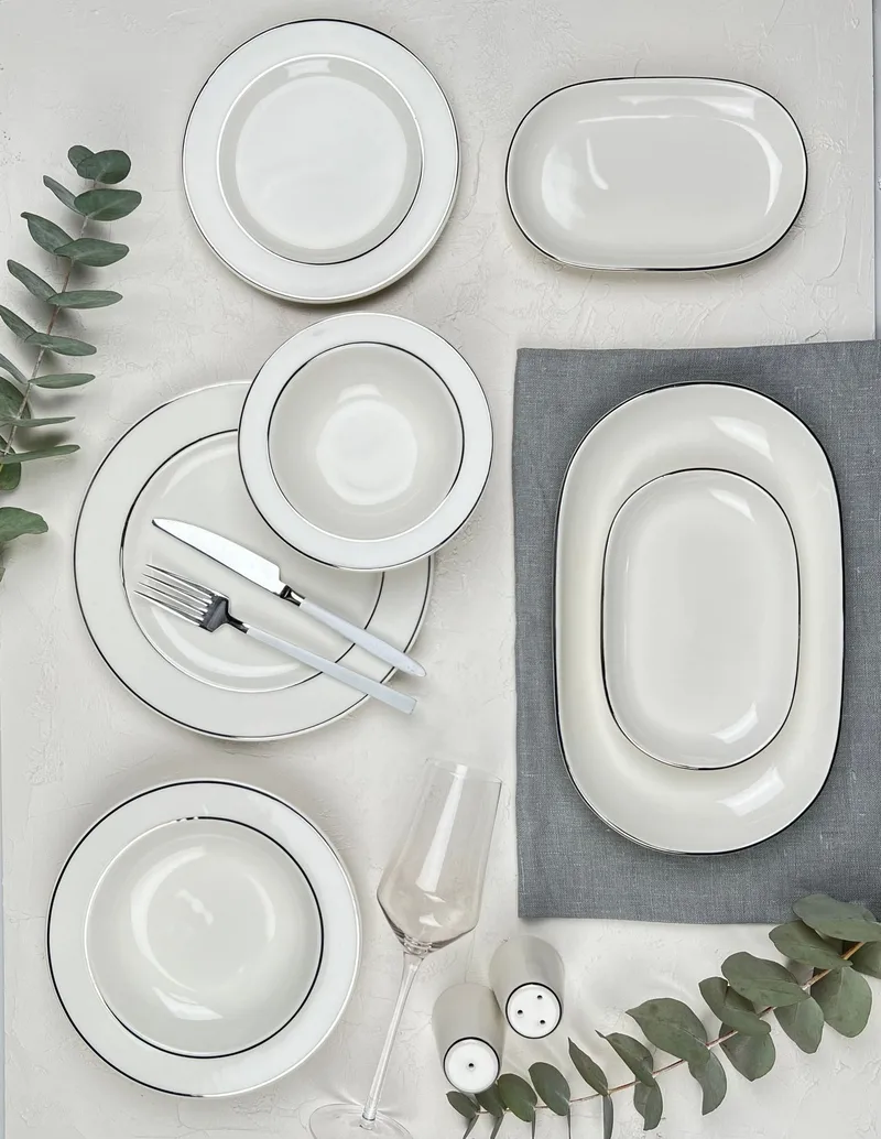Platin Middagsservis (53 delar) 53x33x36 cm - vit och silver - Kök & hushåll - Servering & dukning - Porslin - Porslinsservis