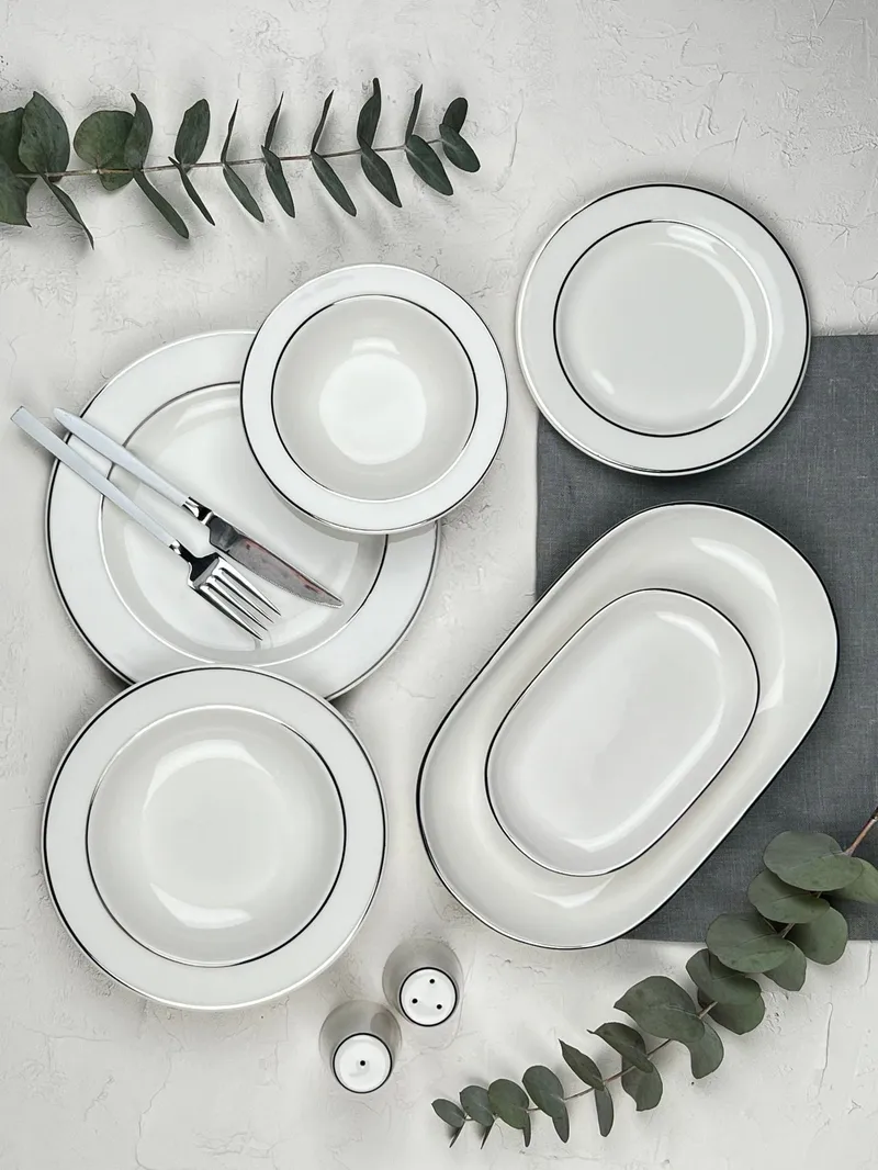 Platin Middagsservis (53 delar) 53x33x36 cm - vit och silver - Kök & hushåll - Servering & dukning - Porslin - Porslinsservis