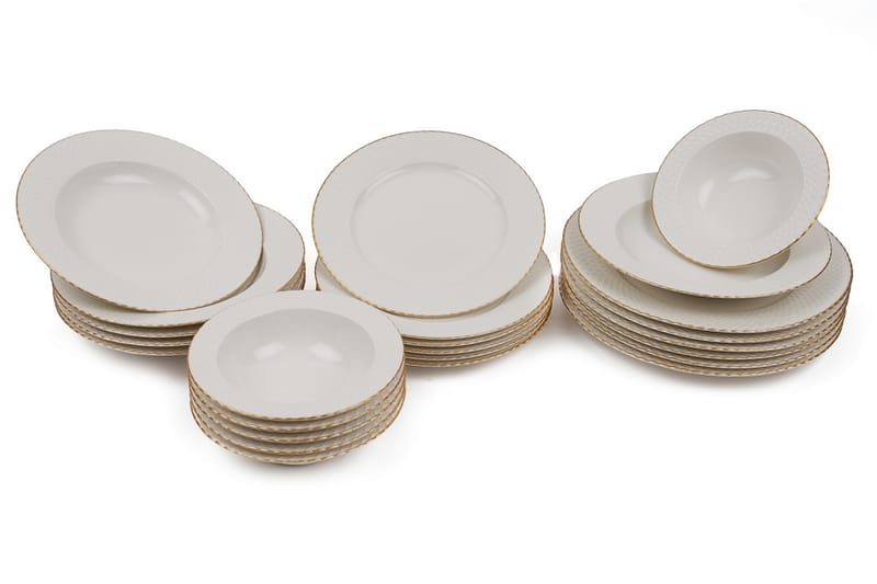 Adine Middagsservis 24 Delar Porslin Vit/Guld - Kök & hushåll - Servering & dukning - Porslin - Porslinsservis