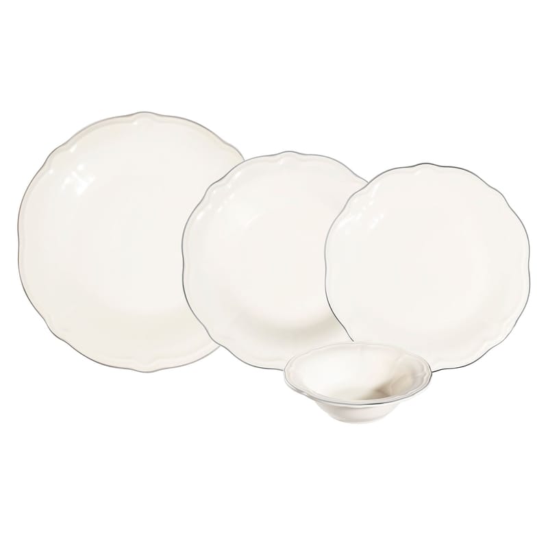 Platin Middagsservis (24 delar) 32x36x41 cm - Vit och silver - Kök & hushåll - Servering & dukning - Skålar & tallrikar - Serviser & tallrikar set