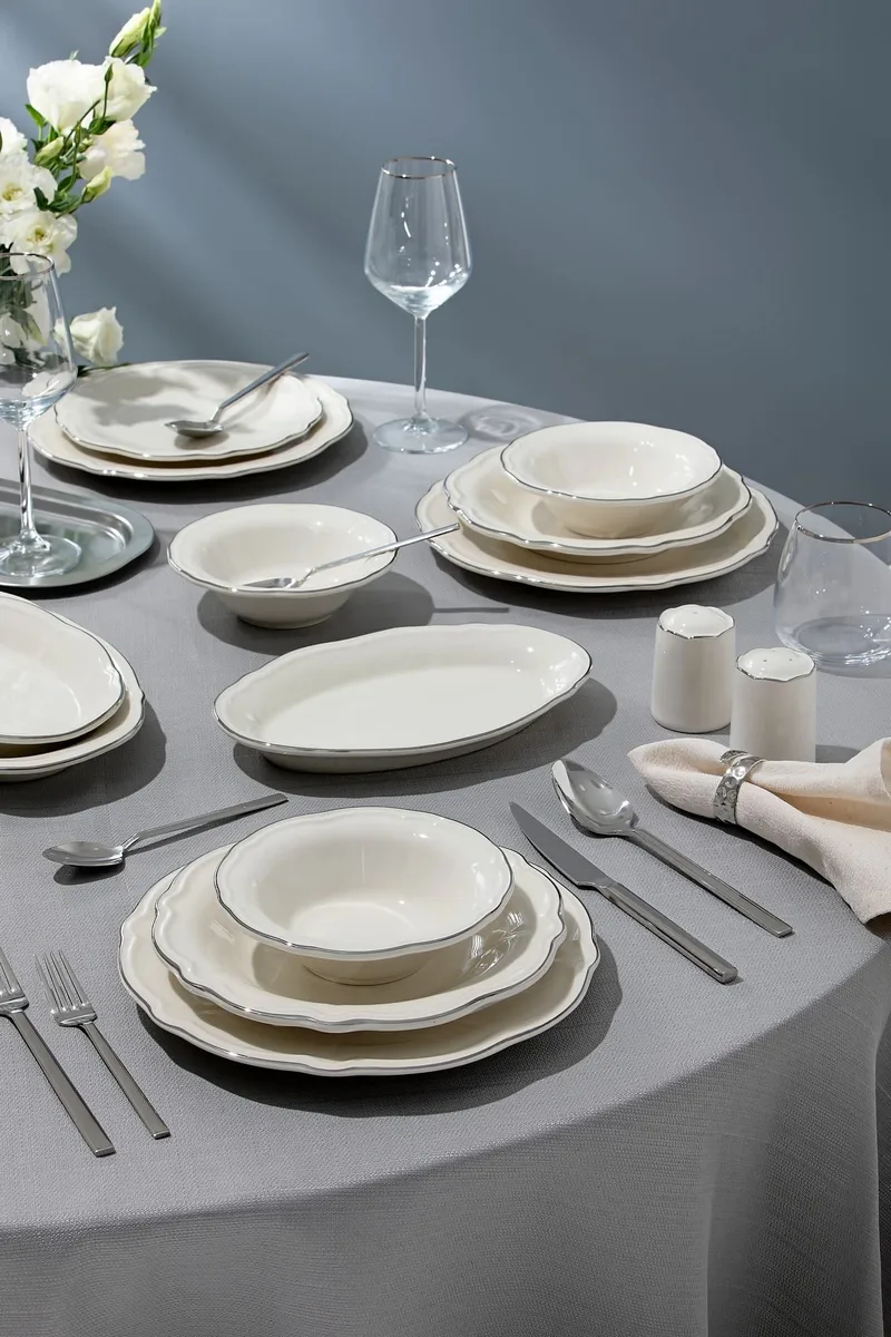 Platin Middagsservis (53 delar) 53x33x36 cm - Vit och silver - Kök & hushåll - Servering & dukning - Skålar & tallrikar - Serviser & tallrikar set