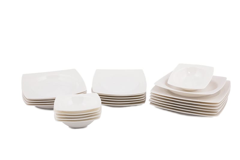 TALLRIKSSET 24-pack Krämvit - Fyrkantiga tallrikar - Porslinstallrik - Serviser & tallrikar set