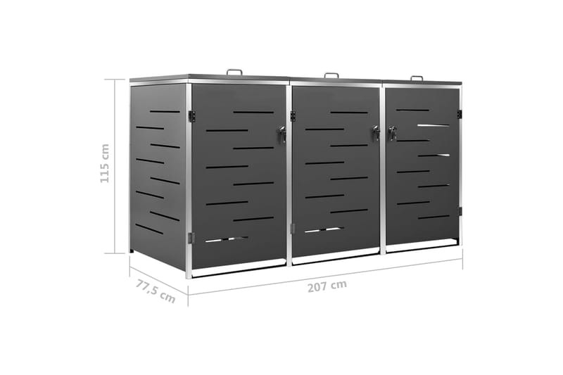 Skjul till tre sopkärl 207x77,5x115 cm rostfritt stål - Antracit - Kök & hushåll - Städ & klädvård - Källsortering & avfallshantering - Komposthink