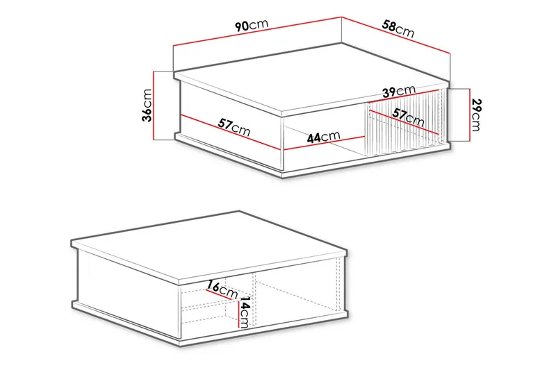Aldbrough Soffbord 90 cm med Förvaring Hylla + Låda - Trä/Svart - Möbler - Bord