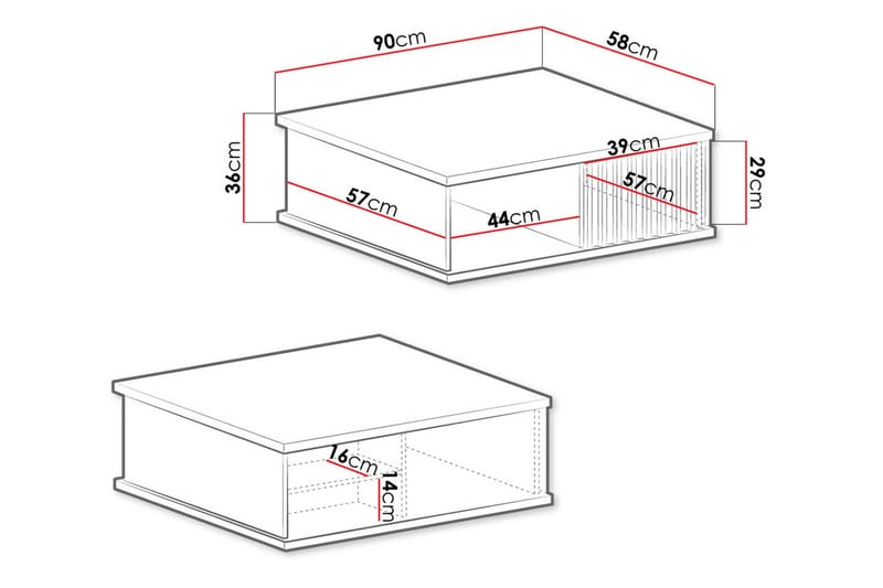 Aldbrough Soffbord 90 cm med Förvaring Hylla + Låda - Trä/Svart - Möbler - Bord