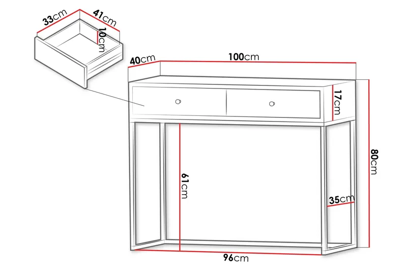 Altenau Sminkbord 100x40 cm - Vit - Möbler - Bord