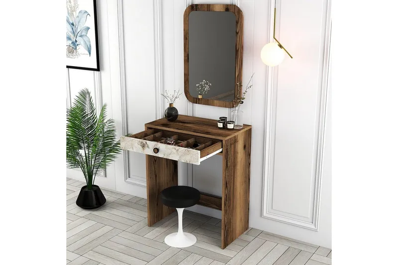 Ameias Sminkbord 70 cm - Valnöt/Vit/Marmor - Möbler - Bord