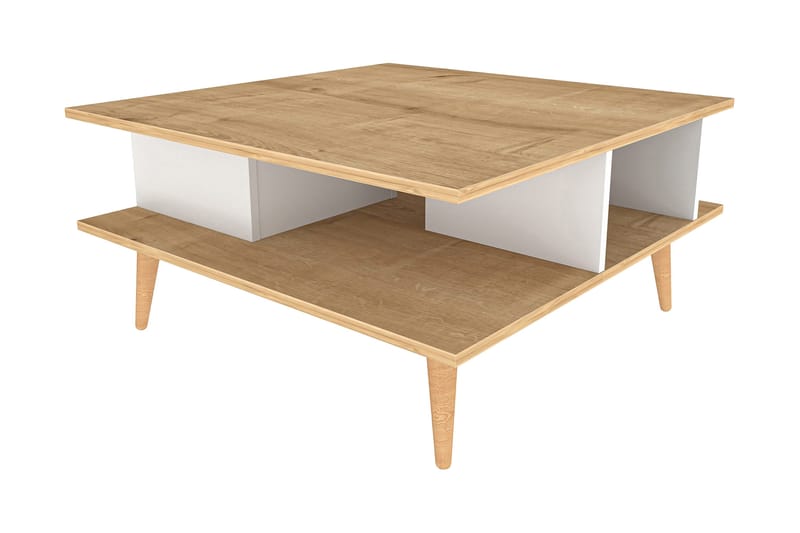 Andifli 89 cm Kvadratiskt Soffbord med Hyllor i Ek, Beige