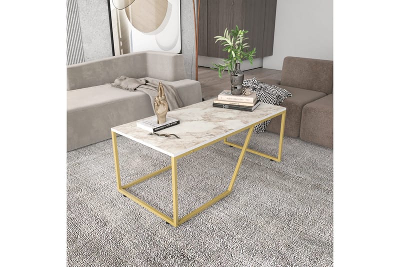 Andifli Rektangulärt Soffbord 120 cm i Trä med Geometriskt Underrede - Vit - Möbler - Bord