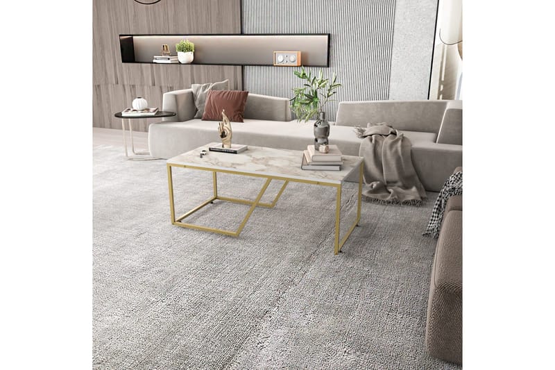 Andifli Rektangulärt Soffbord 120 cm i Trä med Geometriskt Underrede - Vit - Möbler - Bord