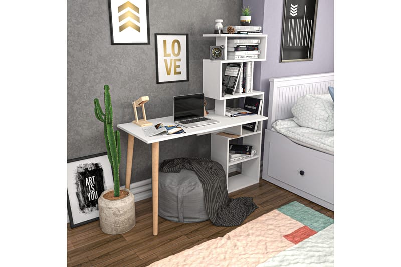 Andifli Skrivbord 55x146,4x133 cm med förvaring - Vit - Möbler - Bord