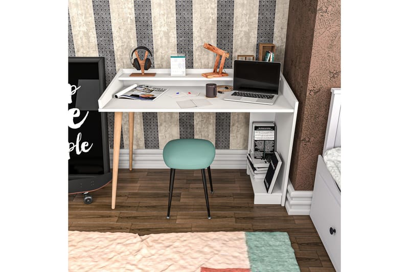 Andifli Skrivbord 59x88,3x121,8 cm med förvaring - Vit - Möbler - Bord