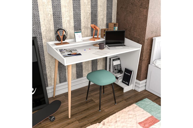 Andifli Skrivbord 59x88,3x121,8 cm med förvaring - Vit - Möbler - Bord