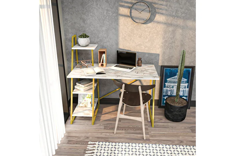 Andifli Skrivbord 60x120x120 cm med förvaring - Vit - Möbler - Bord