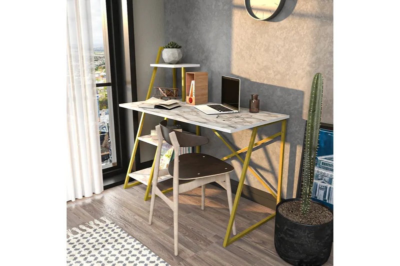 Andifli Skrivbord 60x120x120 cm med förvaring - Vit - Möbler - Bord