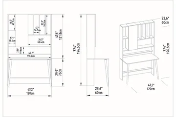 Andifli Skrivbord 60x196,6x120 cm med förvaring - Vit - Möbler - Bord