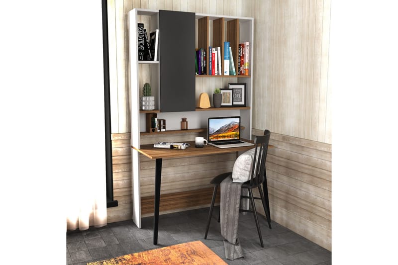 Andifli Skrivbord 60x196,6x120 cm med förvaring - Vit - Möbler - Bord