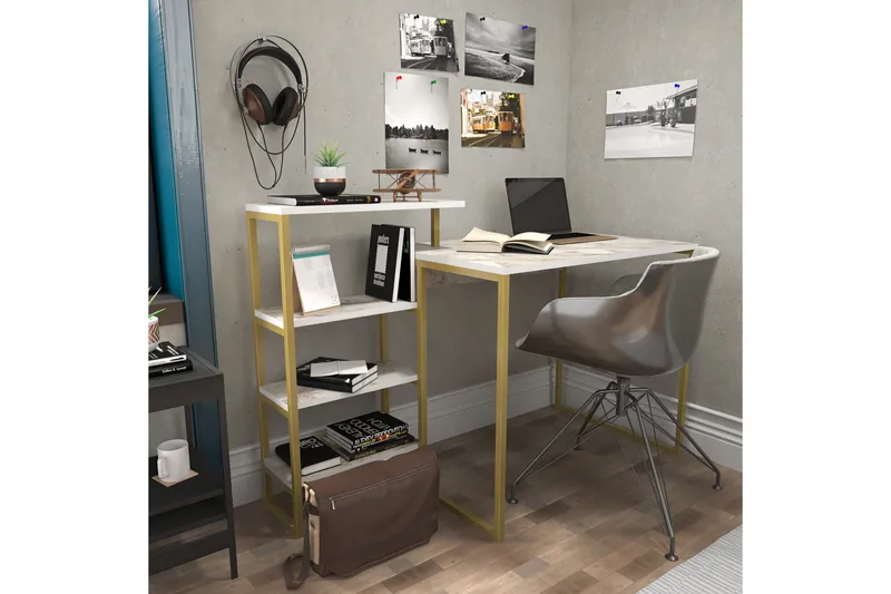 Andifli Skrivbord 60x76,8x133 cm med förvaring - Guld - Möbler - Bord
