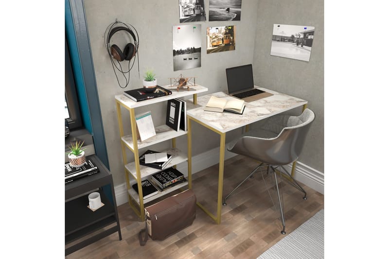 Andifli Skrivbord 60x76,8x133 cm med förvaring - Guld - Möbler - Bord