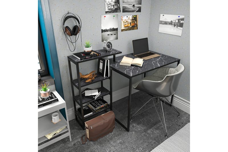 Andifli Skrivbord 60x76,8x133 cm med förvaring - Svart - Möbler - Bord