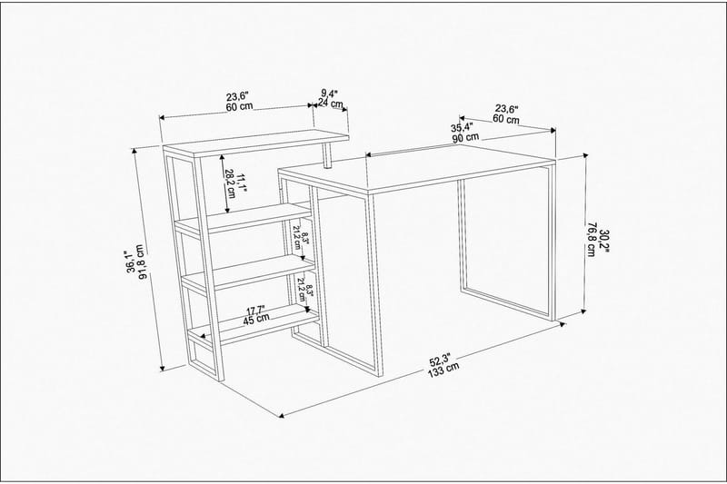 Andifli Skrivbord 60x76,8x133 cm med förvaring - Svart - Möbler - Bord