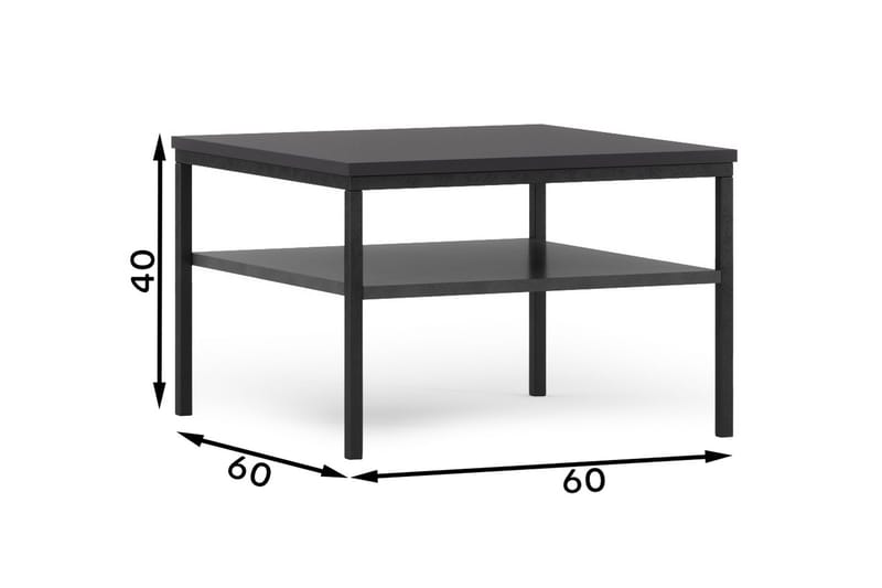 Anjal 60 cm Kvadratiskt Soffbord med Hylla i Målat Trä - Svart - Möbler - Bord