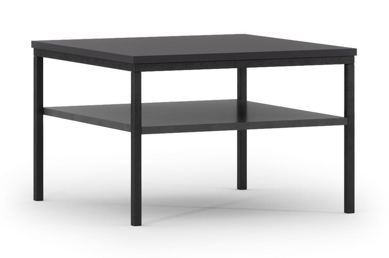 Anjal 60 cm Kvadratiskt Soffbord med Hylla i Målat Trä, Svart