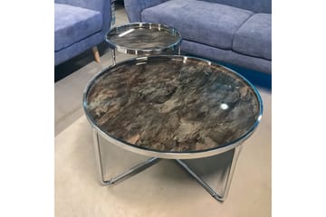 Astor Runt Soffbord i Metall och Glas - Grå - Möbler - Bord