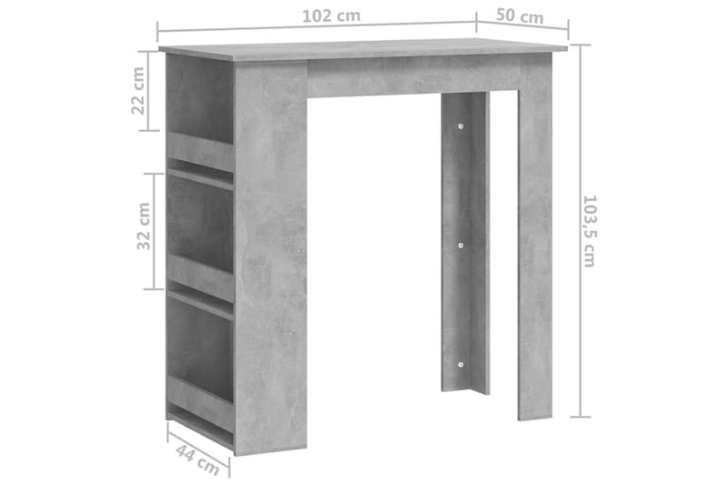Barbord med förvaringshyllor betonggrå 102x50x103,5 cm spåns - Grå - Barbord - Bord