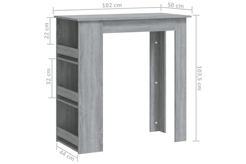 Barbord med förvaringshyllor grå102x50x103,5cm spånskiva - Grå - Barbord - Bord