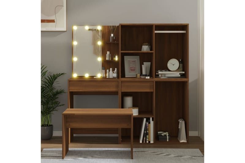 beBasic Sminkbord LED brun ek konstruerat trä - Möbler - Bord
