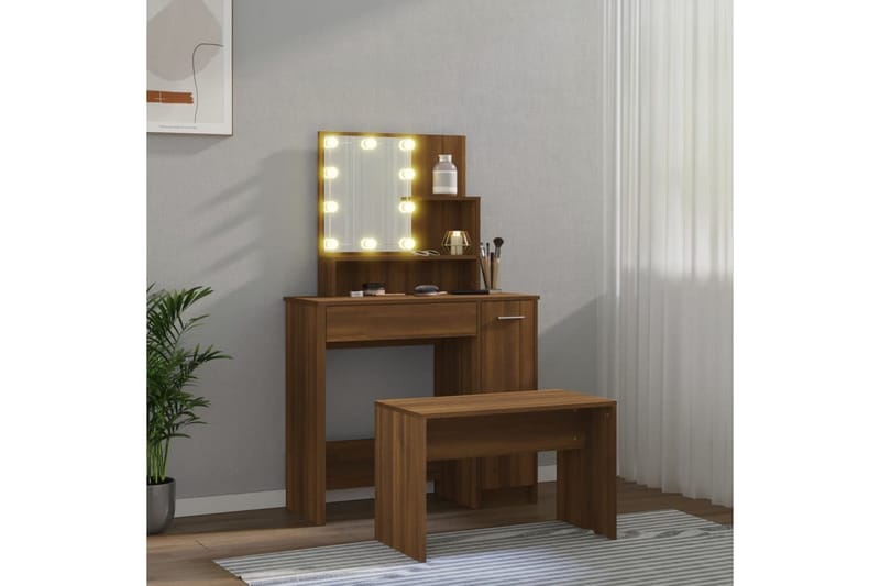 beBasic Sminkbord LED brun ek konstruerat trä - Möbler - Bord