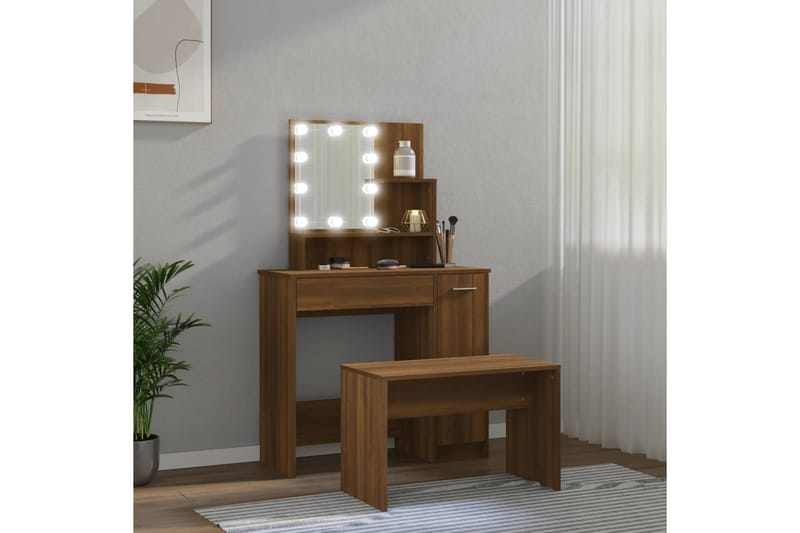 beBasic Sminkbord LED brun ek konstruerat trä - Möbler - Bord