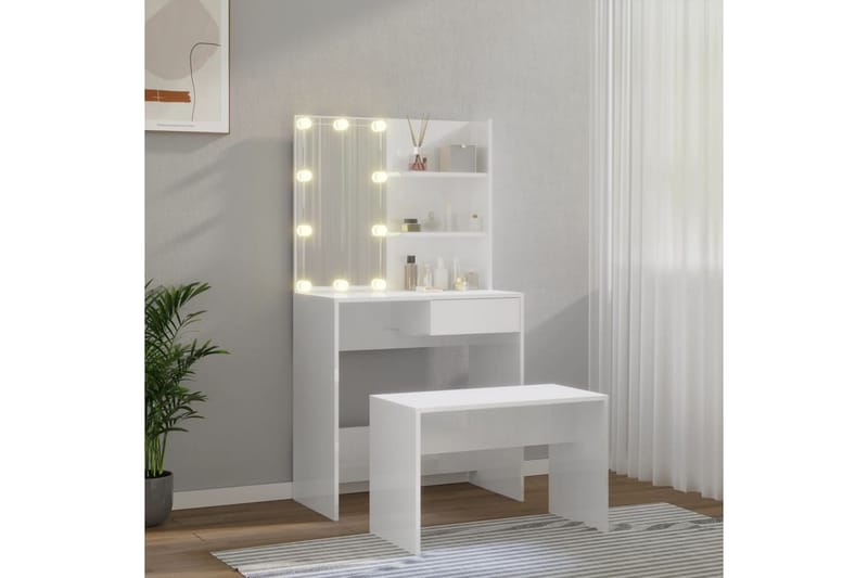 beBasic Sminkbord LED vit högglans konstruerat trä - Möbler - Bord