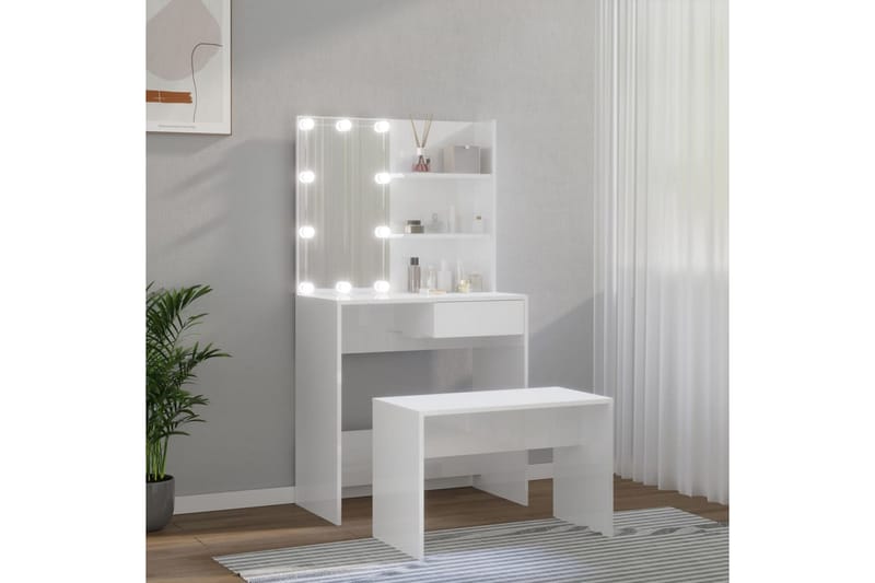 beBasic Sminkbord LED vit högglans konstruerat trä - Möbler - Bord