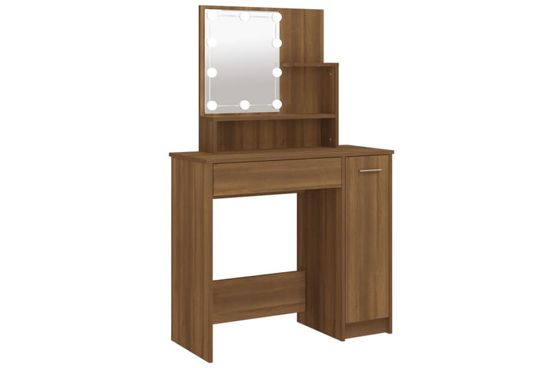 beBasic Sminkbord med LED brun ek 86,5x35x136 cm - Möbler - Bord