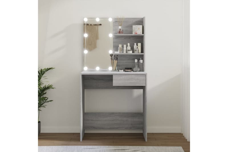 beBasic Sminkbord med LED grå sonoma 74,5x40x141 cm - Möbler - Bord