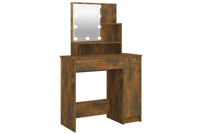 beBasic Sminkbord med LED rökfärgad ek 86,5x35x136 cm - Möbler - Bord