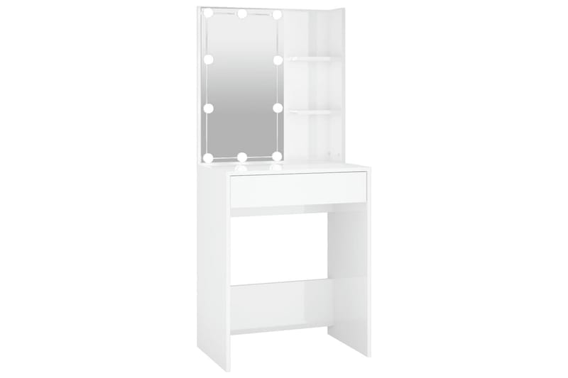beBasic Sminkbord med LED vit högglans 60x40x140 cm - Möbler - Bord