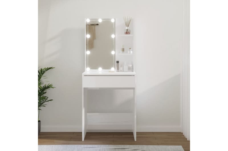 beBasic Sminkbord med LED vit högglans 60x40x140 cm - Möbler - Bord