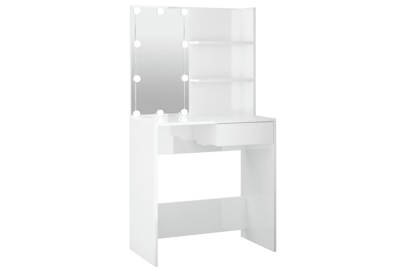 beBasic Sminkbord med LED vit högglans 74,5x40x141 cm - Möbler - Bord
