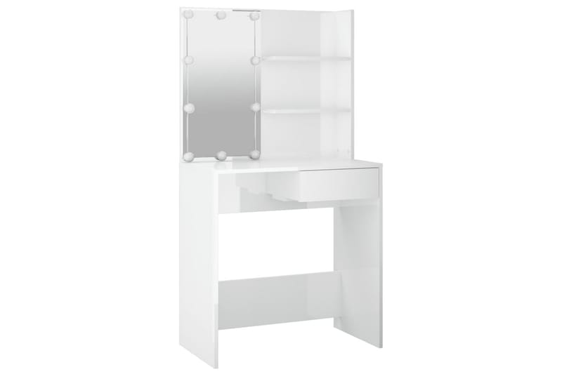 beBasic Sminkbord med LED vit högglans 74,5x40x141 cm - Bord - Sminkbord