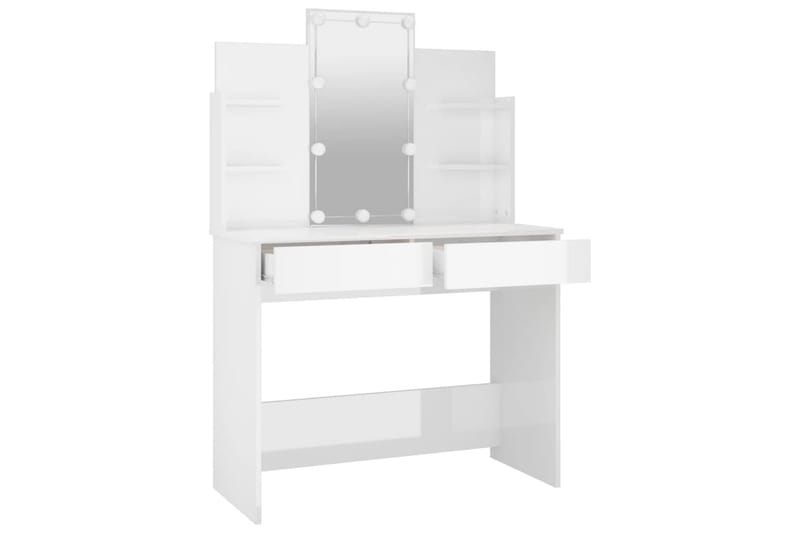 beBasic Sminkbord med LED vit högglans 96x40x142 cm - Bord - Sminkbord