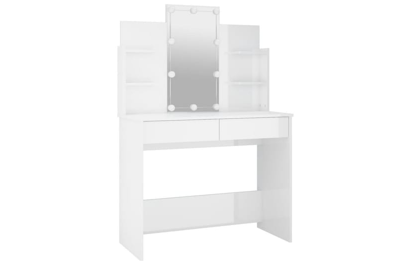 beBasic Sminkbord med LED vit högglans 96x40x142 cm - Bord - Sminkbord
