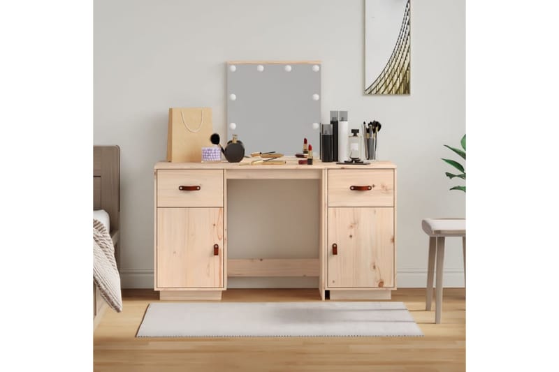 beBasic Sminkbord med spegel LED massiv furu - Möbler - Bord