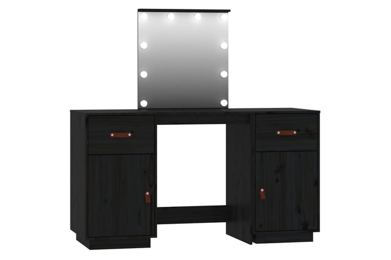 beBasic Sminkbord med spegel LED svart massiv furu - Bord - Sminkbord