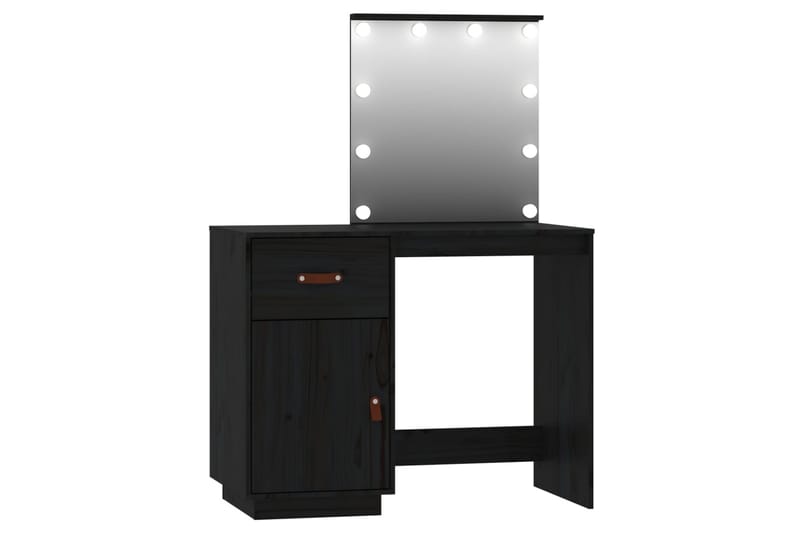 beBasic Sminkbord med spegel LED svart massiv furu - Bord - Sminkbord