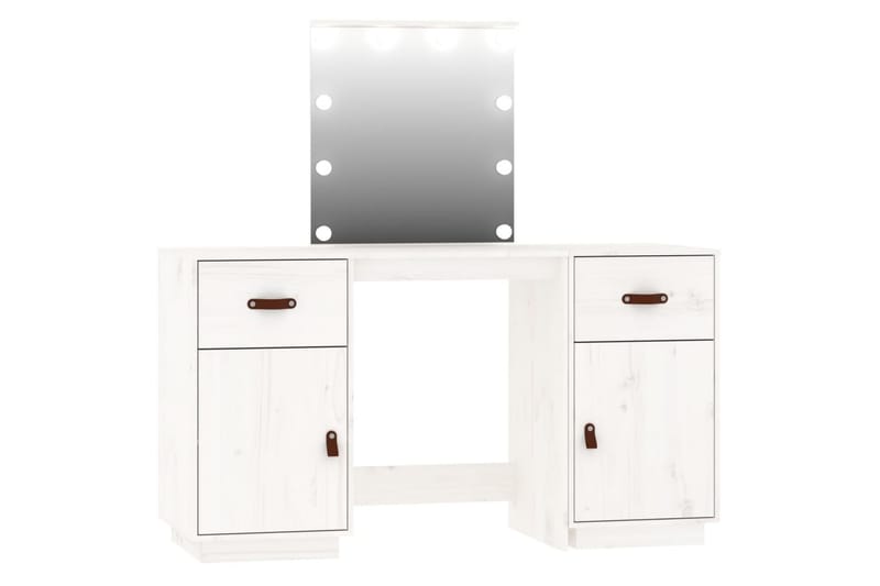 beBasic Sminkbord med spegel LED vit massiv furu - Möbler - Bord