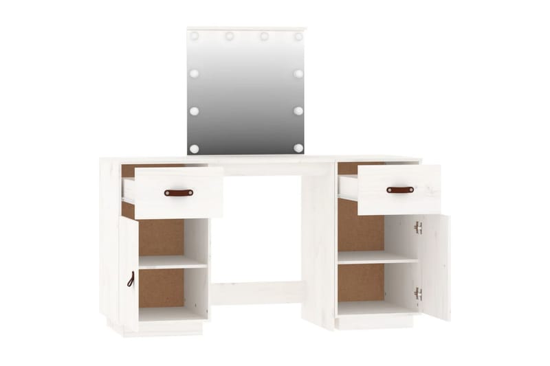 beBasic Sminkbord med spegel LED vit massiv furu - Möbler - Bord
